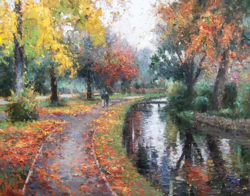Impressionizm-E.J.Paprocki.-Kartina-Lower-Slaughter-in-Autumn.-30h40-dyuymov-holst-maslo