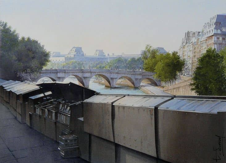 Thierry Duval. Картины из акварели. Книготорговые палатки Парижа