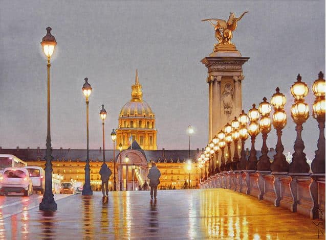 Thierry Duval. Картины из акварели. Ночь на мосту Александра III