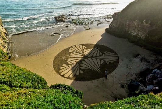 Andres Amador. Большие пляжные рисунки на песке. Ракушки