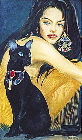 Fattah Hallah Abdel. Египетские картины. Девушка с кошкой. 70х90. Холст масло