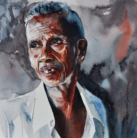 Индийский художник  Rajkumar Sthabathy.  Акварель четырнадцатая
