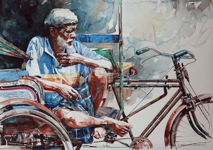 Индийский художник  Rajkumar Sthabathy.  Акварель девятая