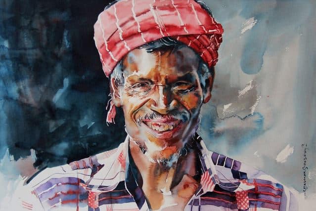 Индийский художник  Rajkumar Sthabathy.  Акварел первая