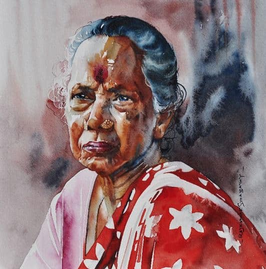 Индийский художник  Rajkumar Sthabathy.  Акварель пятнадцатая