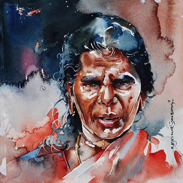 Индийский художник  Rajkumar Sthabathy.  Акварель восемнадцатая