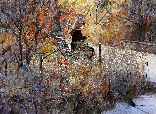 John Salminen. Картины акварелью. Autumn High Line. 24х36 дюймов