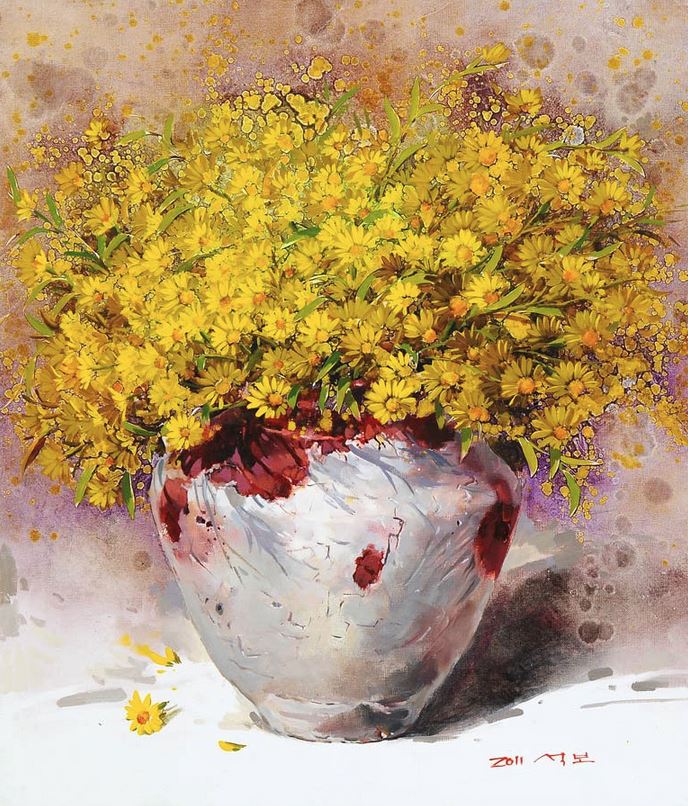 Корейский художник Yi Seong-bu. Натюрморт с цветами. Картина четвертая