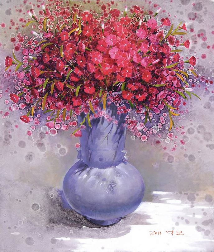 Корейский художник Yi Seong-bu. Натюрморт с цветами. Картина десятая