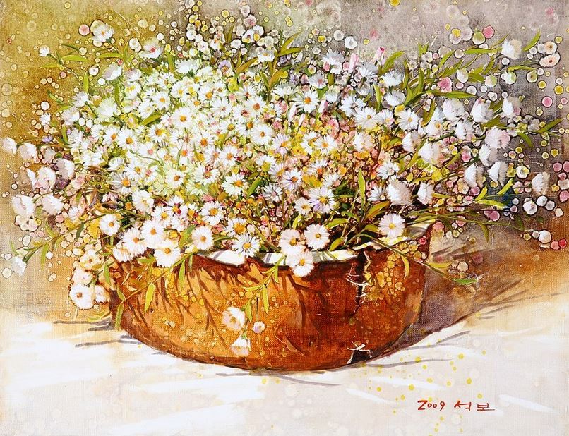 Корейский художник Yi Seong-bu. Натюрморт с цветами. Картина двенадцатая