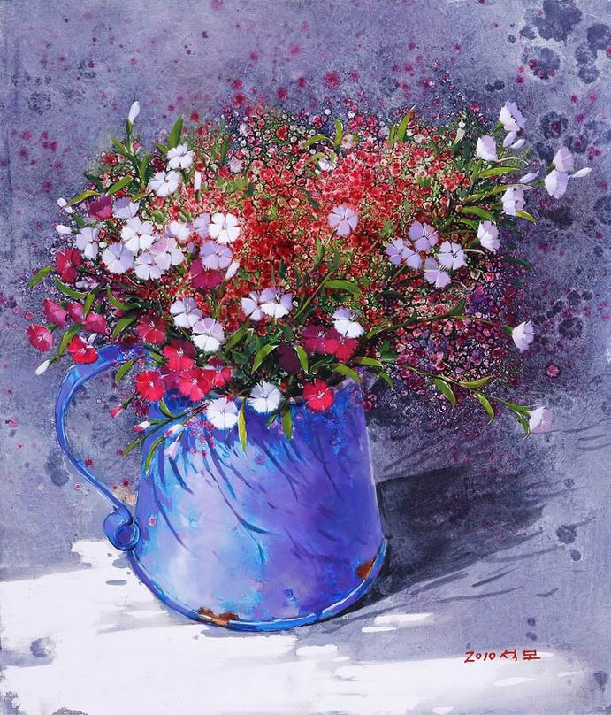 Корейский художник Yi Seong-bu. Натюрморт с цветами. Картина пятая