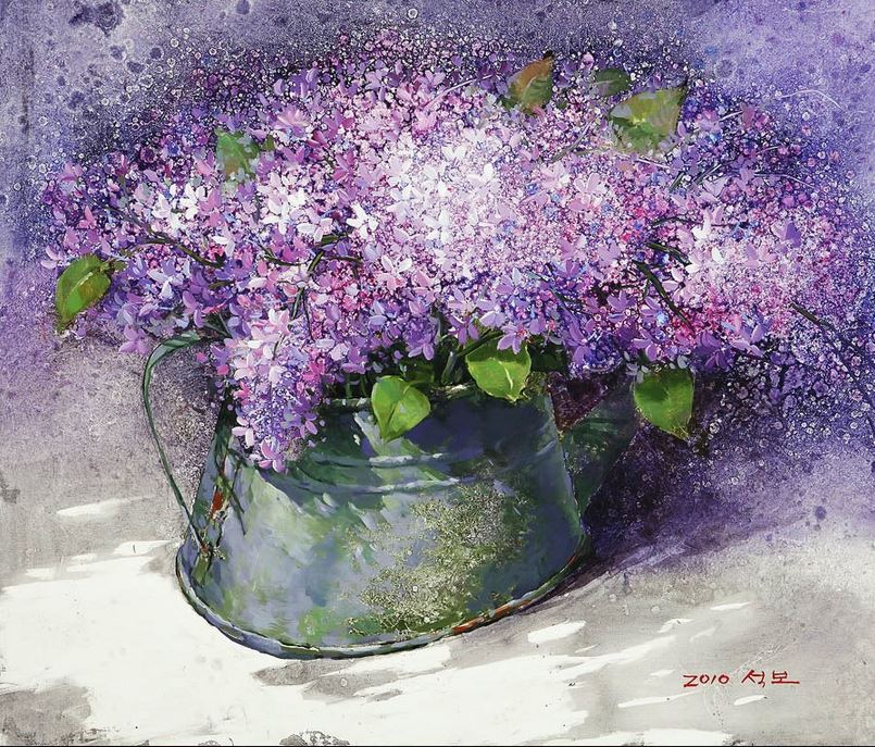 Корейский художник Yi Seong-bu. Натюрморт с цветами. Картина седьмая
