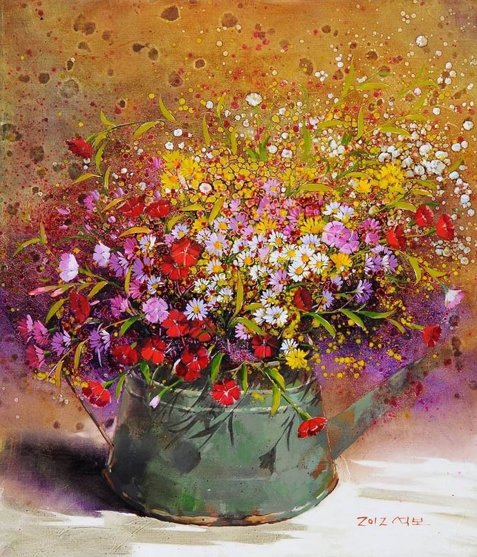 Корейский художник Yi Seong-bu. Натюрморт с цветами. Картина тринадцатая