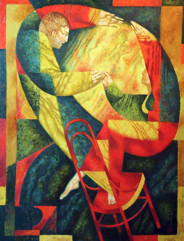 Павел Антипов и его философские картины. Танец на венском стуле. 110х85 Холст, масло 2010