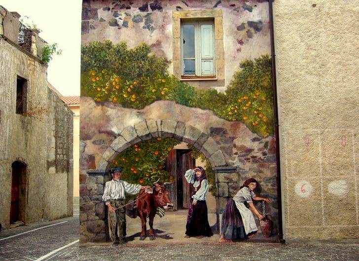 Расписные дома. Картины на стенах. Четвертая роспись в городке Semestene. Сардиния