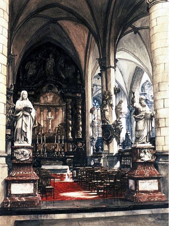 Архитектор-акварелист Paul Dmoch. Chapelle, Eglise de Saint-Jacques, Anvers