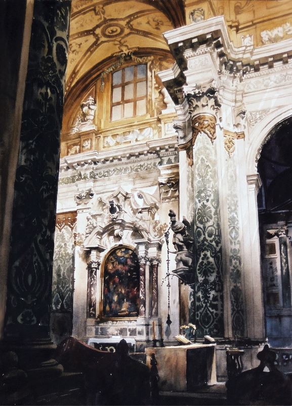 Архитектор-акварелист Paul Dmoch. La beauté du detail à l'intérieur de Gesuiti à Venise 165 x 125