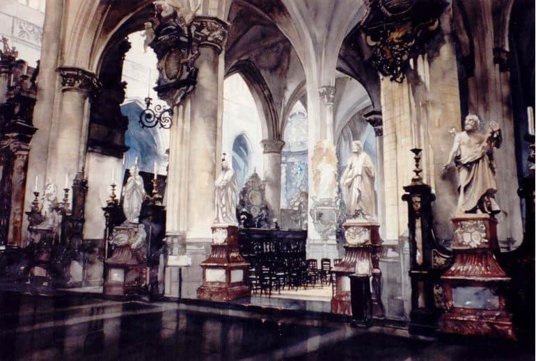Архитектор-акварелист Paul Dmoch. Transept - fragment, Eglise de Saint-Jacques, Anvers