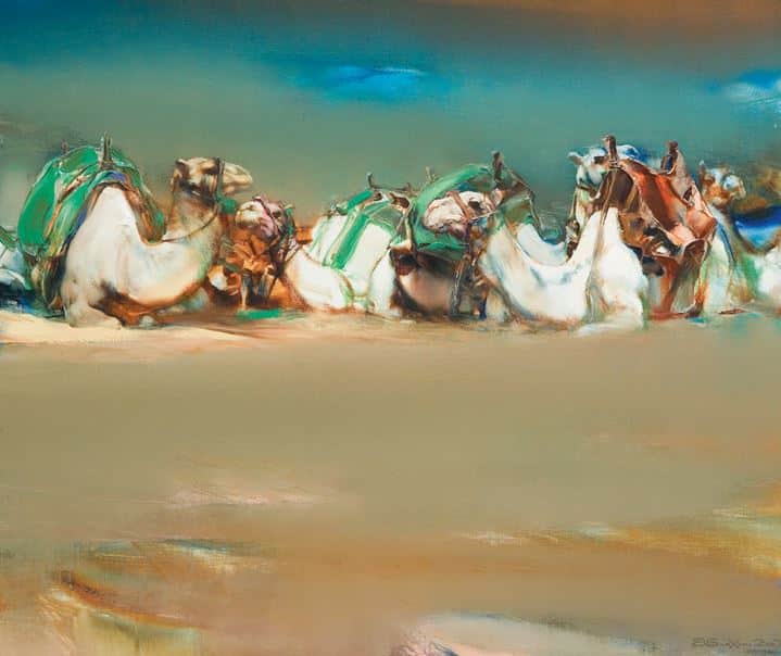 Валерий Блохин. Яркая живопись на грани абстракции. Белые верблюды. 100х130 холст масло