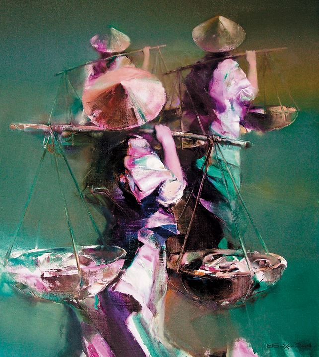 Валерий Блохин. Яркая живопись на грани абстракции. Вьетнам. Рыбаки. 105х90 холст масло