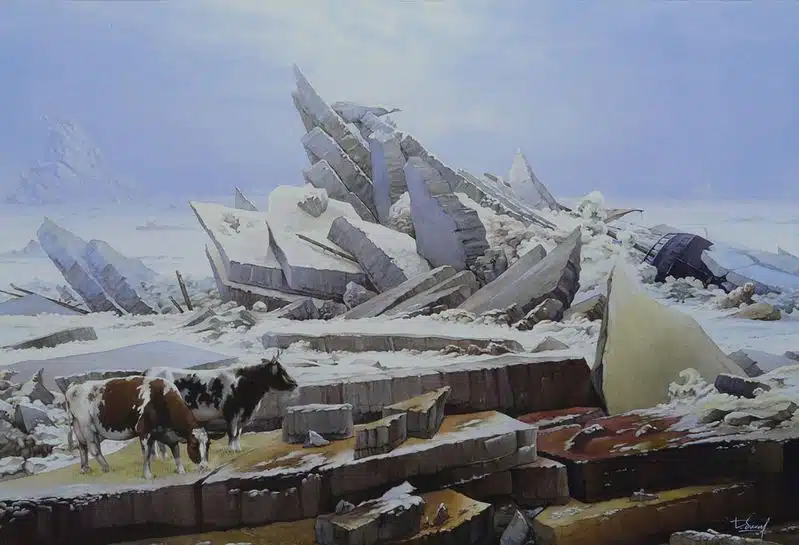 Thierry Duval. Картины из акварели. Потерявшие на морском льду коровы