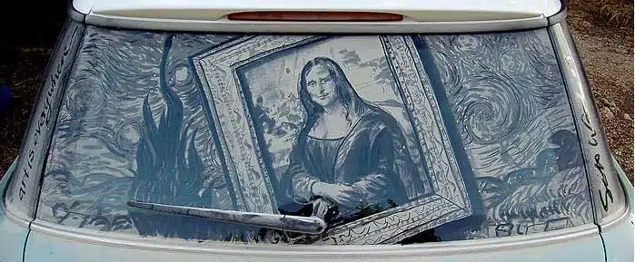 Scott Wade. Рисунки на грязных машинах. Mona Lisa