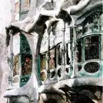 Архитектор-акварелист Paul Dmoch. Facade - fragment, Casa Battlo, Barcelona